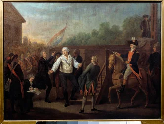 Ludvig XVI gikk til stillaset 21. januar 1793. Engelsk maleri av Charles Benazech (1767 - 1794)