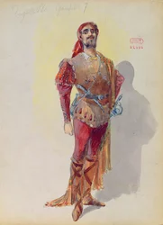 Sparafucile fra «Rigoletto» av Giuseppe Verdi (1813–1901) (akvarell på papir)