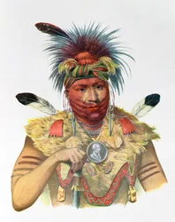 Ne-Sou-A-Quoit, en Fox-høvding, illustrasjon fra «The Indian Tribes of North America» av Thomas L. McKenney og James Hall, utgitt av John Grant