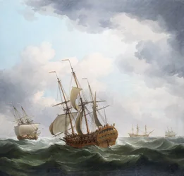 Et britisk handelsskip fra East India Company, fanget i en stormvind. Olje på lerret