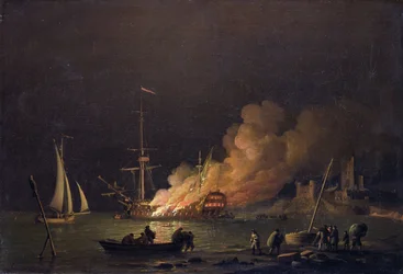 Ship on Fire at Night, ca. 1756 (olje på lerret)