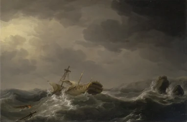 Skip vraket på en steinete kyst