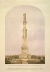 Design for å konvertere Crystal Palace til et 1000 fot høyt tårn, pub. av Ackermann und Co., 1852