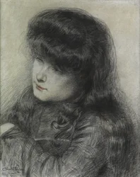 En jente som lener seg over en stol, 1881