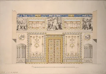 Design for Lyons Hall Yellow Drawing-Room i det store palasset i Tsarskoye Selo, tidlig på 1780-tallet