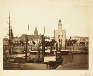 Katedralen, Torre del Oro og Guadalquivir -elven, Sevilla