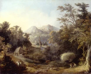 Landskap med gård og fjell