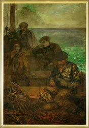 Havets land - triptyk, venstre panel: De som drar (maleri på lerret)