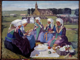 Plougastels kvinner ved benådningen av Saint Anne la Palud i 1903. Maleri av Charles Cottet (1863-1924)
