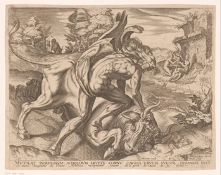 Herkules temmer den kretiske oksen Labours of Hercules etter Frans Floris (serietittel)