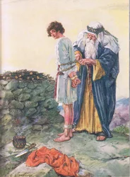 Skal Isak dø? illustrasjon fra Through the Bible, Virtue Publishing, 1928