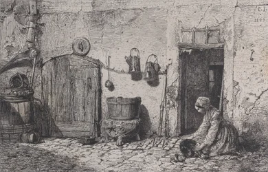 Skrubbende kvinne, 1844.