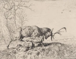Stag Fighting a Wolf, etter Antoine Louis Barye, 1846.