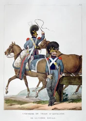 Uniform av et regiment av hesteartilleritog fra den kongelige garde, Frankrike, 1823.