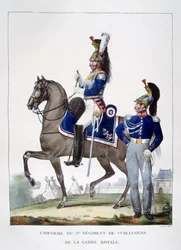 Uniform av 1. regiment av chasseurs av den kongelige garde, Frankrike, 1823.