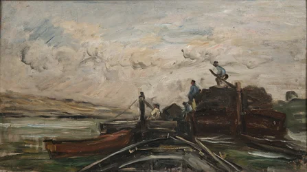 Lektere på en elv, ca. 1865