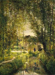 Landskap med solbelyst bekk, ca. 1877