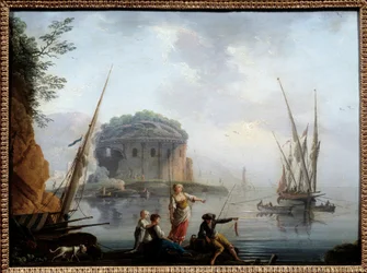 Marinemaleri av Charles Francois Grenier de la Croix dit Lacroix de Marseille (? -1782) 1700-talls søn. 0,27x0,38 m Rouen, Museum of Fine Arts
