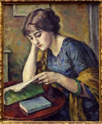 Lesning. Maleri av Charles Guerin (1875-1939), Olje på lerret