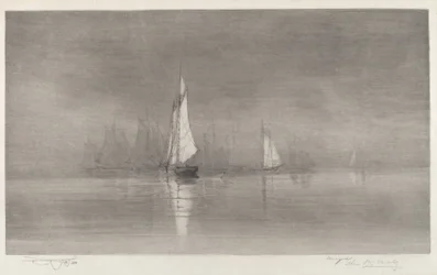 Uten tittel (Havnescene med seilbåter)