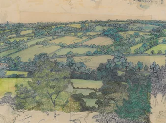 Applehayes, ca. 1912 (blyant, fargestift, penn og blått blekk på papir)