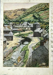 Boscastle, Cornwall, ca. 1919 (akvarell, penn og blekk på papir)
