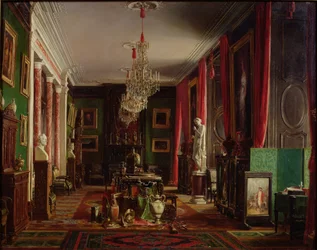 Interiør i kontoret til Alfred Émilien (1811-92), greve av Nieuwerkerke, generaldirektør for de keiserlige museene, i Louvre, 1859