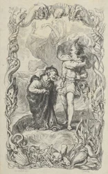 Illustrasjon til stormen: Caliban, Ferdinand og Ariel, 1836.