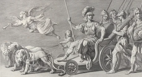 Mars på en vogn trukket av tre løver, 1749.