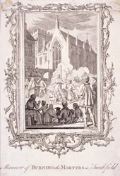 Scene av protestanter som ble brent på Smithfield, 1500-tallet, c1760.