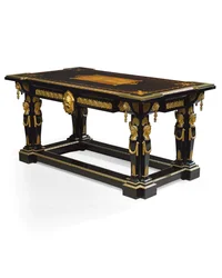 Napoleon III bord, designet av Jean Brandely, intarsia av E. Varlot, Paris, ca. 1850-75 (ormolu, forgylt kobber, ibenholt og platan)