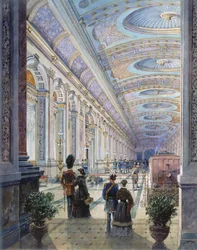 Forseggjort stasjonsinteriør, 1883 (wc på papir)