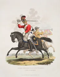 First Regiment of Life Guards, New Uniform, gravert av Joseph Constantine Stadler, 1815 (akvatint)
