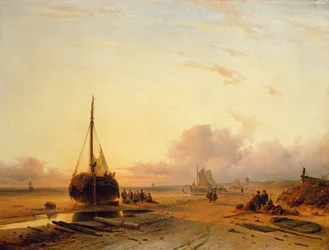 Strandscene med fiskebåter