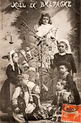 Gammelt postkort/God jul/De kloke barna/Bretagne/Frankrike