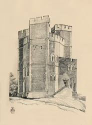 Eksteriør av Orford Castle, Suffolk the Battlements restaurert, 1931