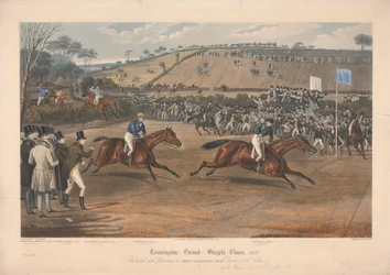 En av et sett på fire: Leamington Grand Steeple Chase ... 1837. Plate 4. Marqs of Waterford on Monarch ...