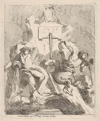 Design for en fontene med en sittende nymfe til venstre og triton som holder et skall mot munnen ..., 1768.