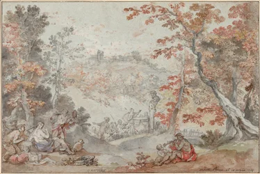 Italiensk høstlandskap med Monte Porzio og et tilbud til panorering, 1763