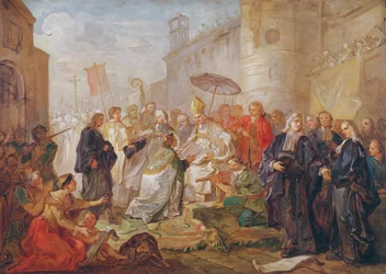 Monseigneur Nicolas-Joseph de Pariss høytidelige inntreden som biskop av Orleans i 734, 1745