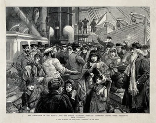 De russiske jødene undersøkt av en lege før emigrasjonen fra Liverpool, 1891
