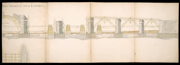 Design av den prosjekterte broen over Themsen i London, BL Kart C.49.e.76