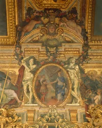 Detalj av dekorasjoner av Charles Le Brun (1619-1690), Speilsalen, Versailles-palasset (UNESCOs verdensarvliste