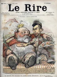 Anglo-Japanese Alliance (Japansk Anglo 1902) Diplomati har nettopp født et monster, ny Radica-Doodica: hvem blir dekan? - Kong Edward VII - KARIKATUR 1902 av Charles LEANDRE (1862-1934) for The Laughter