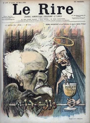 Henri Rochefort og hans skytshelgen den gode helgen Pelagie (Prison de la Sainte-Pelagie) - karikatur av Charles Leandre (1862-1934) i "" Le Rire"" av 26. mars 1898