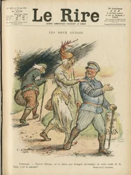 Illustrasjon av Charles Léandre (1862-1934) til forsiden av Le Rire, 24/06/22 - De to veiviserne - England, Storbritannia, Europa, republikkens president, fred, hatt - Raymond Poincaré, David Lloyd George (1863-1945)