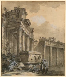 Tegning, Figurer nær en ødelagt kolonnade, 1761