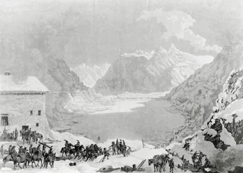 Den franske hæren til førstekonsul Napoleon Bonaparte (1769-1821) ved Great St Bernard Pass Hospice, 20. mai