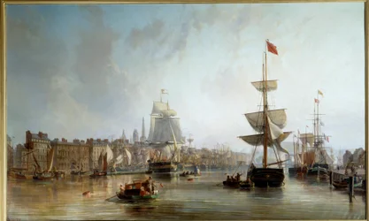 Port of Rouen i 1855 Maleri av Charles Louis Mozin (1806-1862) 1855 Søn. 1,77x2,87 m Rouen, Musee des Beaux Arts