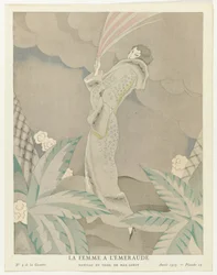 Gazette du Bon Ton 1923, nr. 5, pl. 23: The Emerald Woman - Tiger coat, av Max-Leroy (tittel på objekt)